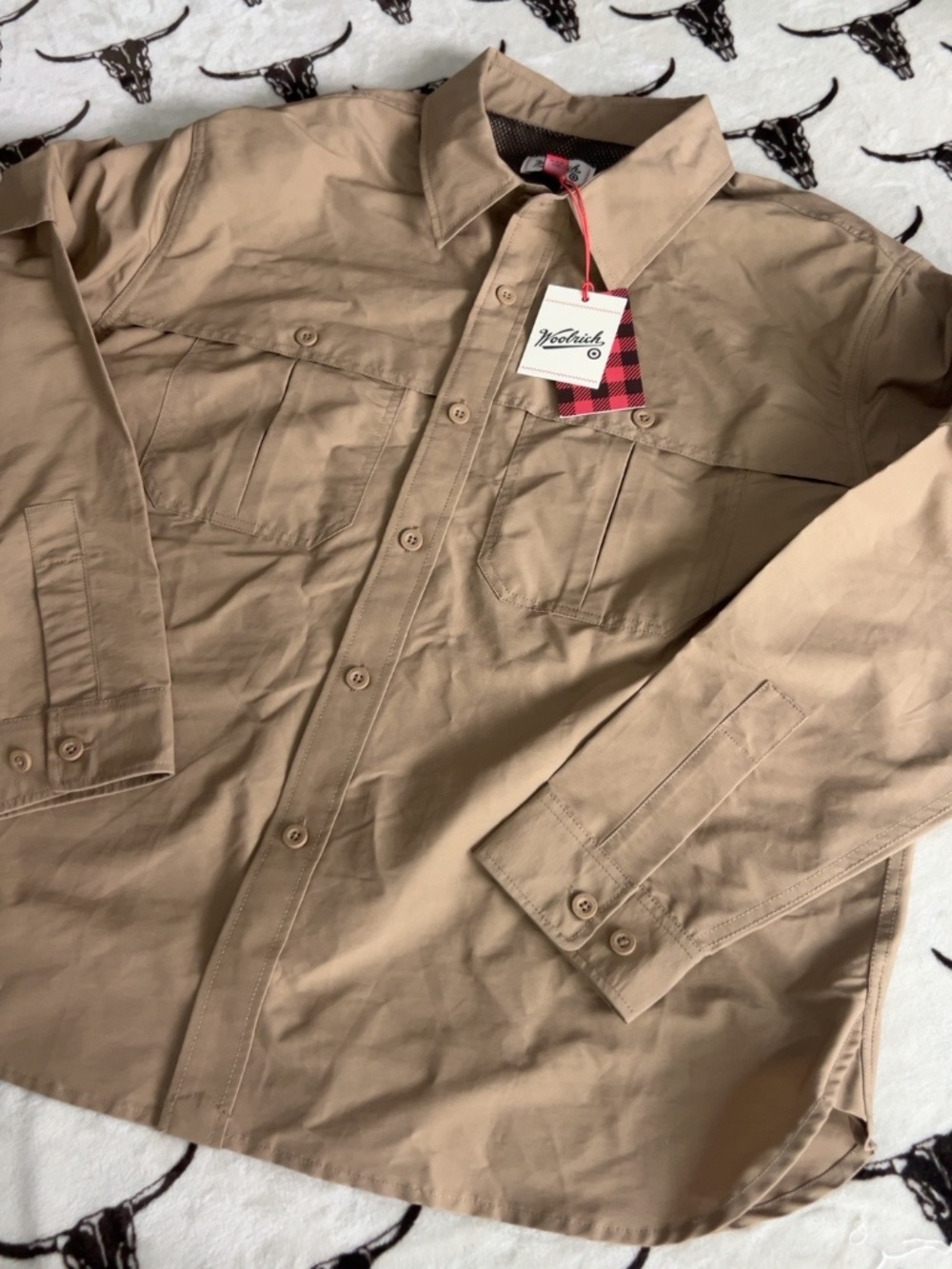 NWT Woolrich Woman’s Utility Fishing Shirt Jacket Medium Khaki Tan Vented